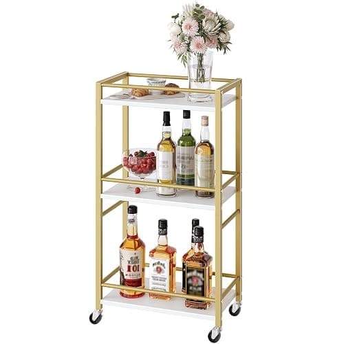MAHANCRIS Bar Cart for The Home, 3-Tier Drink Cart on Wheels, Home Bar Serving Cart, Mini Bar Cart for Small Space, Rolling Kitchen Carts for Bar, Kitchen, Dining Room, Gold RCJW4001 thumbnail 8