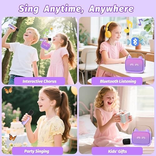 Mini Karaoke Machine Toys Gifts,Kids Portable Bluetooth Speaker with 2 Wireless Microphone and LED,Christmas Birthday Gifts for Girls Boys 3 4 5 6 7 8+ Year Old (Purple) thumbnail 8