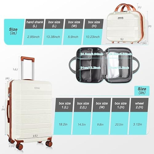GigabitBest Carry On Luggage 22x14x9 Airline Approved, Hard Case Luggage Sets 2 Piece, PC+ABS Small Luggage Suitcase with TSA Lock & Spinner Wheels (14/20) - Beige Brown thumbnail 5