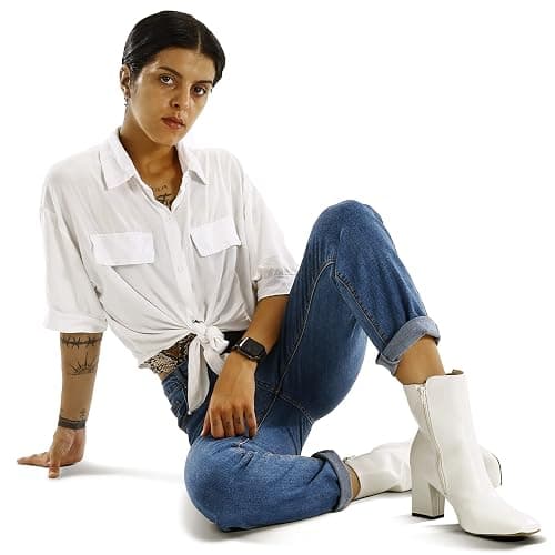 mysoft Women's Ankle Boots Square Toe Side Zipper GoGo Boots Chunky Block Heel Mid Calf Low Heeled Short Booties thumbnail 6