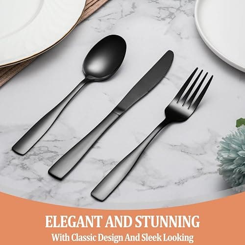20 Pcs Black Silverware Set, Food-Grade Stainless Steel Flatware Set for 4, Square Cutlery Set, Mirror Polished Tableware Eating Utensils Set for Kitchen, Include Knife Fork Spoon Set,Dishwasher Safe - Black - Square Handle 20 Pieces thumbnail 6