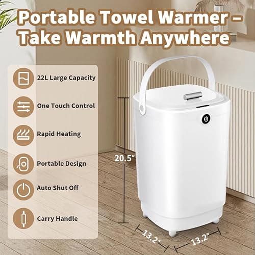 Towel Warmers for Bathroom Bucket, Luxury Large Spa Towel Hot Warmer Bucket Style-Hot Towels in 10 Minutes-Fits Up to Two 40"x70" Oversized Towels - Bathrobe, Towel, Blanket-White thumbnail 2