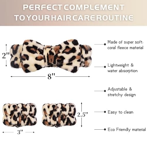 Ayesha Spa Headband and Wristband Set for Skincare Washing Face,6pcs Cheetah print Makeup Headband Wrist Cuffs for Preppy Skincare Teen Girl Women thumbnail 5