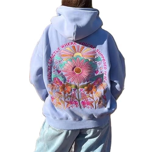 OOYDNZQL Women Teen Girls Graphic Oversized Hoodies Cute Embroidery Long Sleeve Hooded Sweatshirt Aesthetic Preppy Hoodies - Image 1