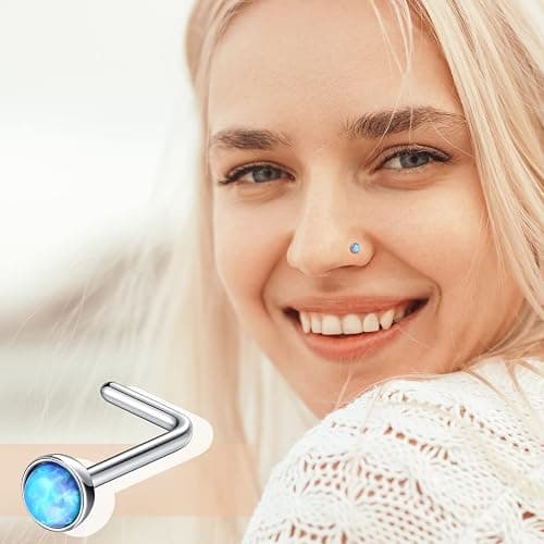 Bonuci 18 Pcs Dangle Nose Ring L Shaped Dangling Nose Stud Nose Ring Hoop Indian Nose Piercing Jewelry with Charm thumbnail 6