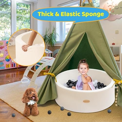 HARBOLLE Baby Ball Pit 35.4" Soft Round Memory Foam Ball Pits NOT Included Balls Indoor Outdoor Playpen for Babies Toddlers Kids Great Gift for Girls Boys, White thumbnail 5