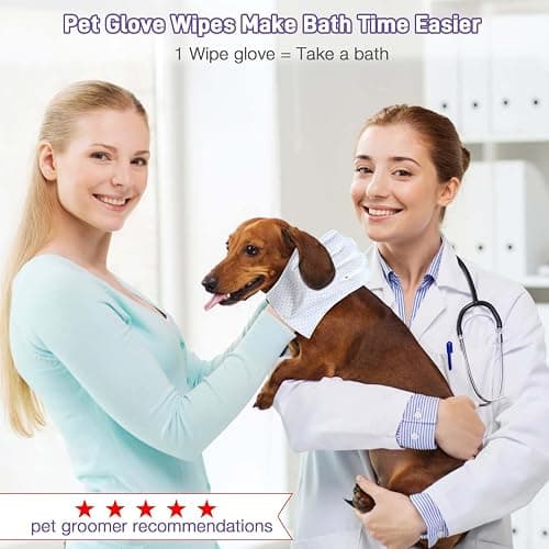 VoagLuk Dog Wipes 15 PCS Pet Cleaning and Deodorizing Bath Wipes for Dogs & Cats Rinse Free Grooming Gloves for Paws, Butt, Face and Fur thumbnail 6