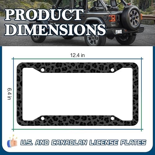 Black Leopard Print License Plate Frame - Leopard Personalise License Plate Holder, Rust-Proof Stainless Steel Waterproof Car Decorative Tag Frame for Standard Us 12x6 Inch thumbnail 2