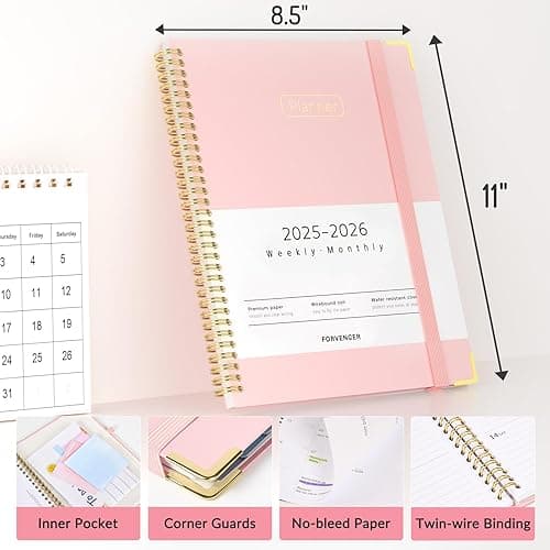 Forvencer Academic Planner 2025-2026, Hardcover Weekly & Monthly Calendar Planner, July 2025 - June 2026, 8.5" x 11", Daily Agenda Book with Tabs, College Organizer Notebook, School Supplies for Student Teacher Classroom, Green thumbnail 4
