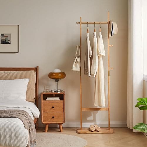 Aibiju Coat Rack Freestanding, Coat Tree with 2 Main Rods and Stable Design, Clothes Racks for Hanging Coats Clothes Suits Jacket, Easy to Assemble and Very Sturdy, Natural Wood Color USYD-202 thumbnail 2