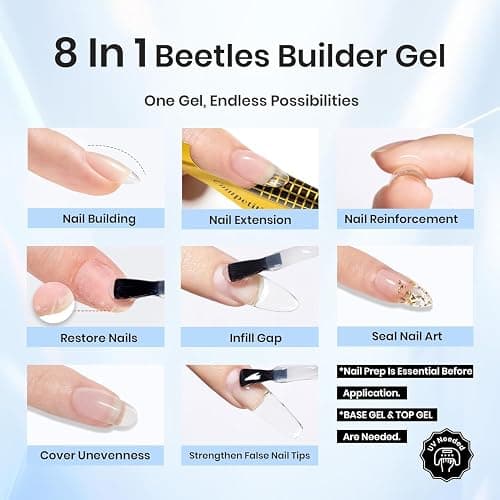 Beetles Builder Gel for Nails, 2 Pcs 8 in 1 Clear Building Gel | for Instant Apex Strengthening & Extension, Beginner Friendly DIY Salon at Home, Gifts for Women, UV & LED Lamp Cured Needed thumbnail 4