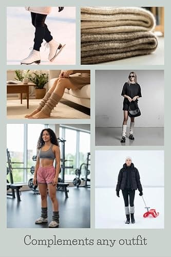 NITESHEYS Lambswool Winter Ribbed Leg Warmers Natural Wool Footless Long Socks For Women thumbnail 4