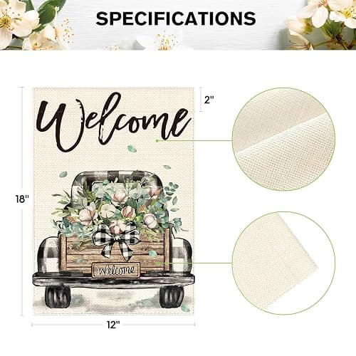 AVOIN colorlife Welcome Spring Truck Garden Flag 12x18 Inch Double Sided, Cotton Rustic Buffalo Plaid Yard Outdoor Flag - Garden Size-12 x 18" thumbnail 3