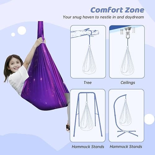 Sensory Swing for Kids & Adults, Indoor & Outdoor Double Layer Therapy Swing, Cuddle Swing with 360°Swivel Hardware Holds to 300LBS for Calming, Relaxing and Autism, ADHD or SPD thumbnail 7