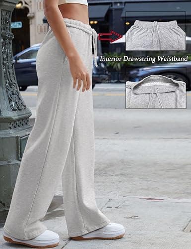 HeSaYep Women's Wide Leg Sweatpants 2025 Trendy Interior Drawstring Baggy Sweatpants High Waisted Casual Trousers Jogger Pant thumbnail 3