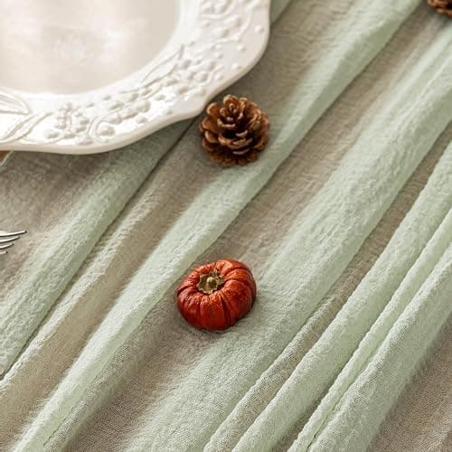 Keketo Sage Green Table Runner Cheesecloth 120 Inch 10 FT Rustic Boho Cheese Cloth Table Runner for Wedding Baby Shower Bridal Shower Sheer Gauze Centerpiece Summer Home Decorations - Sage Green - 1 thumbnail 2