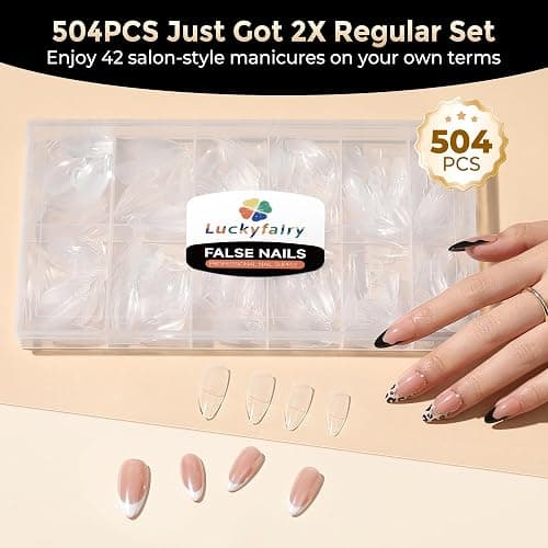 Luckyfairy Medium Almond Nail Tips, 504pcs Soft Gel Pre-Filed Acrylic Almond Fake Nails, Half Matte Full Cover Clear Press on Flase Nail Tips for Nail Extension Home DIY 12 Sizes thumbnail 4
