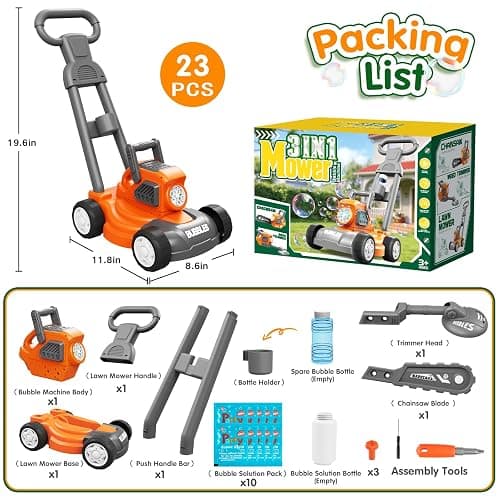 Bubble Lawn Mower for Kids Ages 3-6, 3-in-1 Bubble Machine Maker with 10 Bubble Solution, Outdoor Push Toy for Toddlers Boys Girls, Summer Birthday Christmas Easter Gift for Age 3 4 5 6 Year Old | Automatic Bubble Blower,10 Solution Packs,Pretend Gardening Play,Push Toy for Toddlers,Summer Outdoor Gift for Boys and Girls thumbnail 2