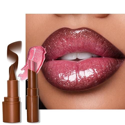 Nourishing Lip Gloss with Brown Lip Liner Lip Combo Sets, Solid Lip Gloss Jelly Lipstick High Shine, Nude Lip Kit with Lip Liner and Gloss for Women, Lightweight Long-Lasting Lipstick Makeup Gift, 01 - Image 1