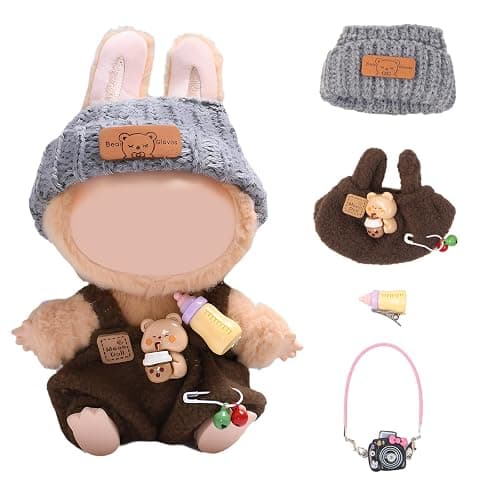 UNOGIFT Chic Plush LA Boo-Boo Doll Clothes Set – Stylish & Cozy Costume with Accessories for Series 1 and 2 Dolls Collectors,Brown Feeder Set - Image 1