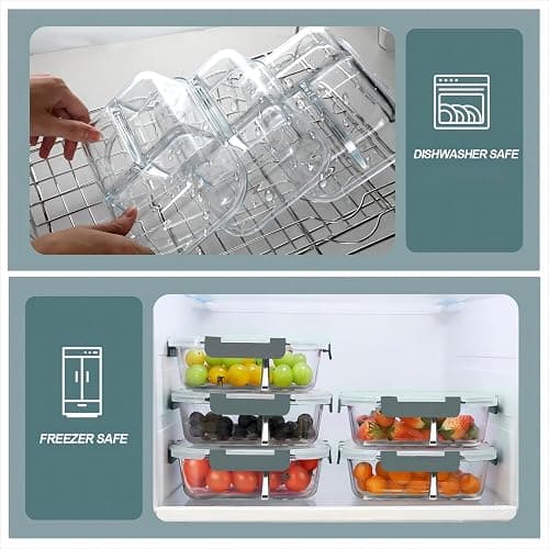 KOMUEE Glass Meal Prep Containers 3 Compartments, 5 Pack 36 oz, Glass Food Storage Containers with Lids, Airtight Lunch Bento Box, Portion Control, Freezer and Microwave Safe thumbnail 4