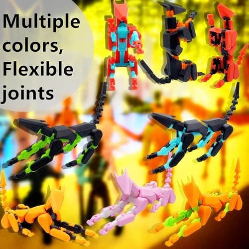 masijssa T13 3D Action Figures Set Titan 13 Action Figure Dummy 3D Printed Robo Multi-Jointed Movable Toy with Full Articulation for Collectors Desktop (Assembly Completed Pink White Figure + Dog) thumbnail 6