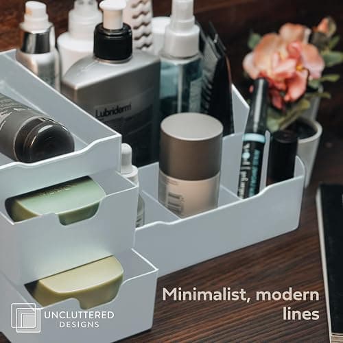 Uncluttered Designs Large Makeup Organizer for Vanity - Countertop Desk With Drawers for Cosmetic, Beauty, Hair, Nail, Perfume & Skincare - Perfect for Bathroom & Bedroom Storage (White) thumbnail 7