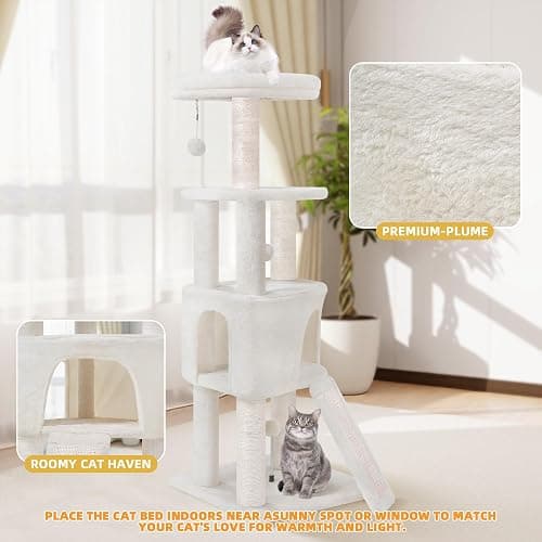 HUITREE 45in Cat Tree Tower with Big Condo for Indoor Kitten,Cat Tower with Scratching Post,Scratching Board and Cat Toys,Multi-Level,Small Space,Transformer Cat Tree, Beige(New) thumbnail 7