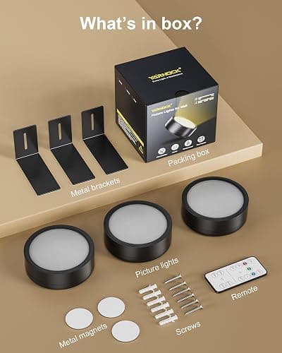 3-Pack Black Picture Lights for Wall, Battery Operated with Remote and Timer, 3 Color Temperatures & Dimmable, Art Display Light for Picture Frame Artworking Portrait，Wireless Wall Decor Puck Lights thumbnail 8