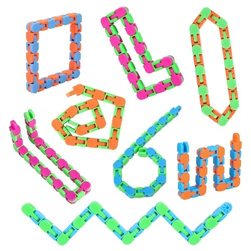 8Pcs 24Links Fidgets Wacky Tracks Fidget Toys for Kids Classroom Students Gifts School Stocking Stuffers Plastic Sensory Autism Snap Fidget Click Snake Toys for Adults Travel Stress Relief 11inch - Image 1
