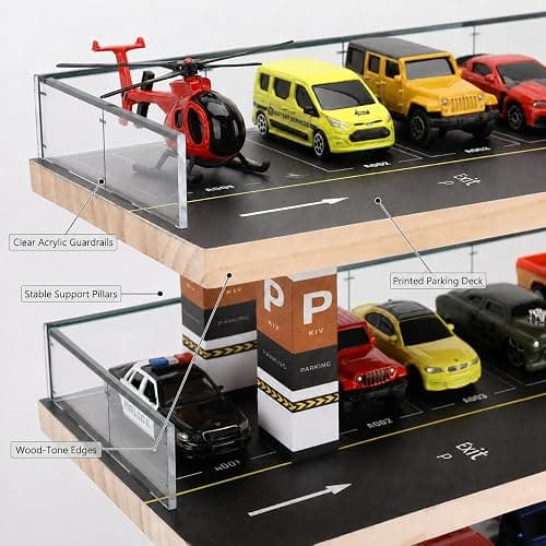 Saichotoy Display Case for Hot Wheels, 4-Level 1/64 Wooden Garage Storage | 4-Level Toy Car Storage Garage for Hot Wheels & Matchbox, 1/64 Display with 24 Spots Holds Up to 40 Cars, Cars Not Included thumbnail 4