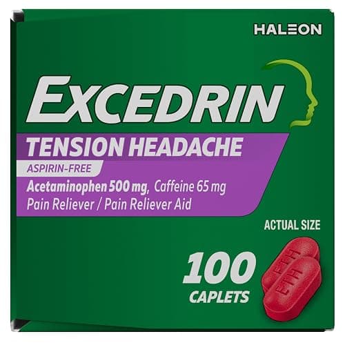 Excedrin Tension Headache Relief Caplets, Acetaminophen 500mg, Caffeine 65mg, Pain Reliever, Aspirin-Free, 100 Count thumbnail 9