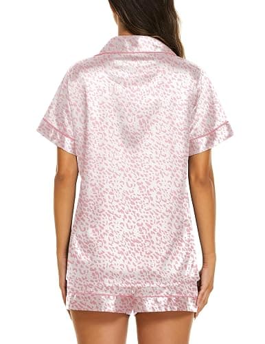Ekouaer Silk Pajamas for Women Short Sleeve Sleepwear Soft Button Down Loungewear 2 Piece Satin Pjs Shorts Set thumbnail 2