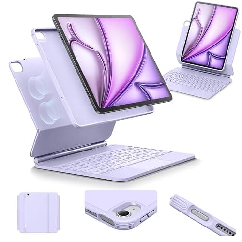 ESR iPad Air 13 Inch Case Keyboard (M3/M2, 2025/2024), Easy-Set Magnetic Stand, Portrait/Landscape Mode, Removable Case with Multi-Touch Trackpad, Rebound 360 Series, Purple - Image 1