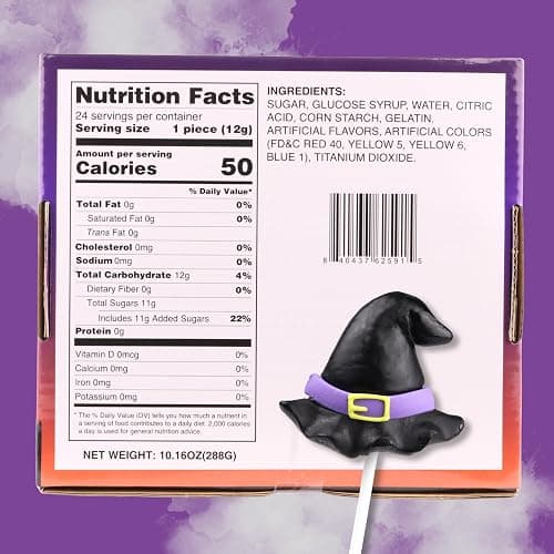 Individually Wrapped Halloween Suckers, Cat, Bat, and Witch Hat Lollipops, Trick or Treat Pass Out Candies, 24 Count thumbnail 2