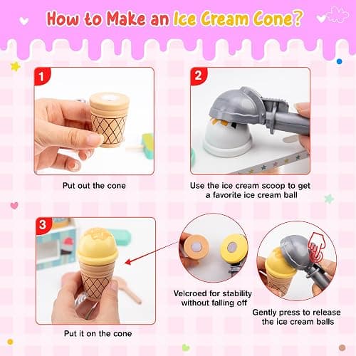 Meland Ice Cream Toy - Wooden Ice Cream Play Set with Aprons, Pretend Play Toys with Play Food, Wooden Play Store Toys for Toddlers, Kids Toys & Gift for Girls Boys Age 3 4 5 6 7 Years Old thumbnail 4