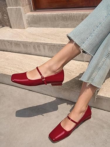 Coutgo Women's Mary Jane Flats Closed Square Toe Ballet Flat Dressy Comfortable Slip on Shoes thumbnail 3