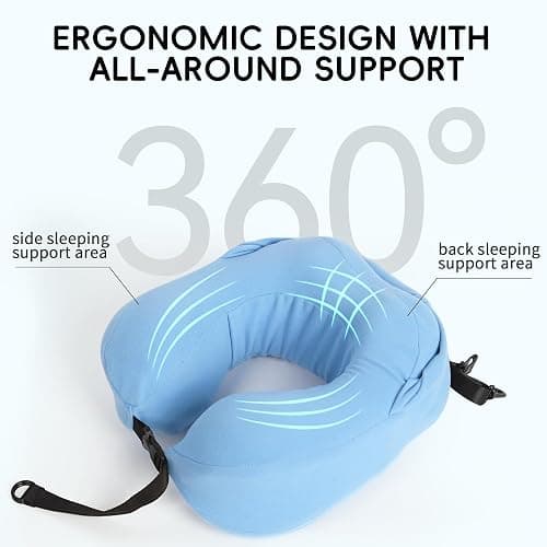 ALLINCOZY Travel Pillow with Hood for Airplane, 100% Pure Memory Foam Hooded Neck Pillow for Traveling, Car, Office, Soft, Machine Washable, Easy Storage, Blue - Blue thumbnail 3