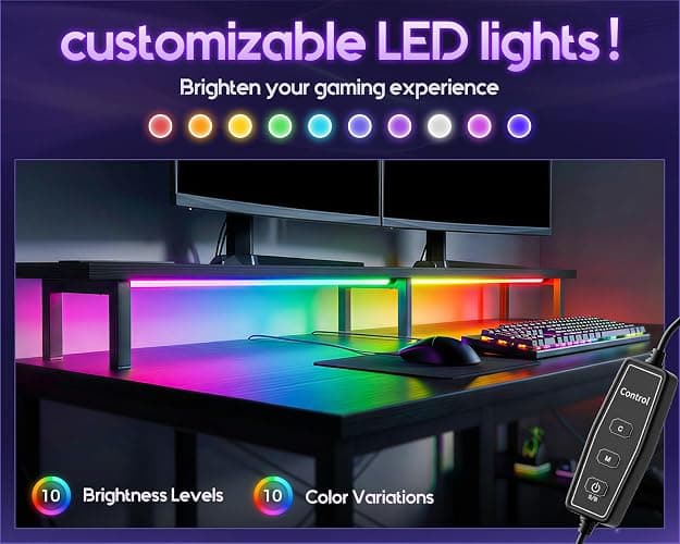 ODK 48 inch Gaming Desk with LED Lights & Power Outlets, Computer Desk with Monitor Stand & Storage Shelves, CPU Stand, Home Office Desk, Black thumbnail 5