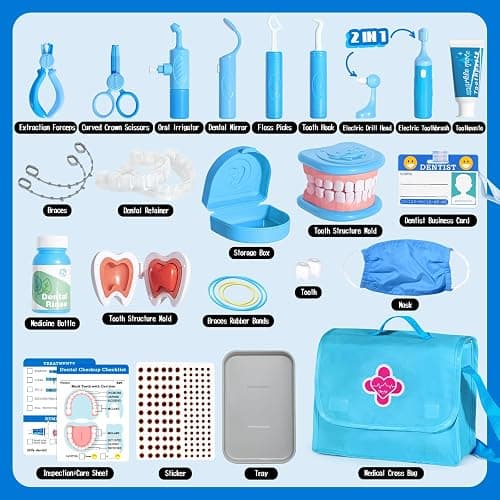 Dentist Playset for Boys with Oversized Pretend Teeth /Removable Teeth /Braces /Retainer - Kids Doctors Play Set - Teeth Model for Teaching - Role Play Toys for Kids 4-6 (Blue) thumbnail 8