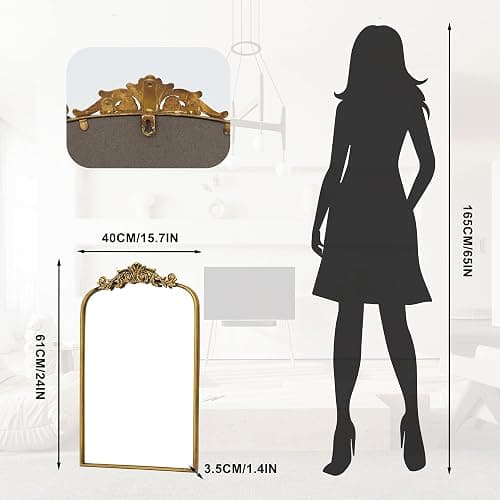 Awhtixbo Miroir Baroque Antique Doré - Miroir Murale Vintage avec Forme Arche Doré pour Hall, Salon & Salle de Bain, 40x61cm thumbnail 3