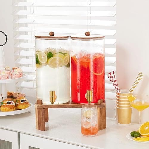 2 PCS 1.5 Gallon Drink dispenser, Glass Beverage Dispenser With Wood Stand, Large Water Drink Dispensers for Parties With Stainless Steel Spigot, Ideal for Lemonade,Juice, Tea, and Party Drinks thumbnail 6