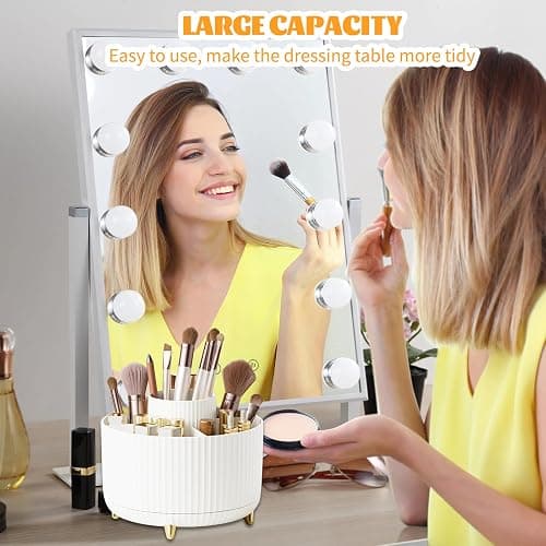 360° Drehbar Make up Organizer, Pinselhalter Kosmetik Aufbewahrung mit 5 Fächern, Aesthetic Schminktisch Organizers für Zimmer Decor Frisiertisch, Schlafzimmer,Badezimmer Organisation (Weiß) thumbnail 2