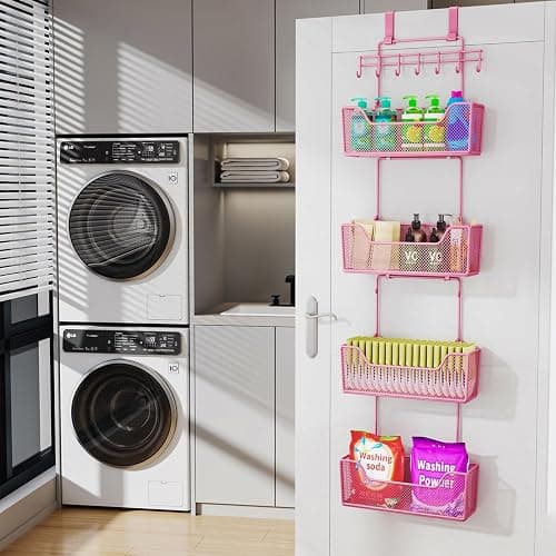HapiRm Over Door Organizer Storage - Hanging Door Organizer with 4 Metal Large Capacity Baskets and Adjustable Coat Hook for Bathroom Bedroom Kitchen Pantry Closet Cabinet thumbnail 2
