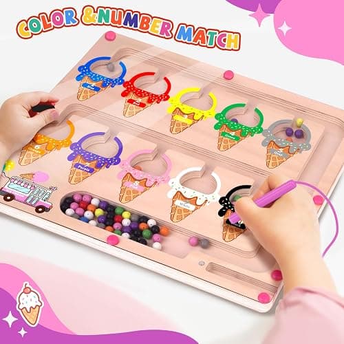 wakeInsa Magnetic Color and Number Maze,Montessori Toy for 2-5 Years Old Girls,Wooden Magnet Balls Puzzles,Toddler Busy Board Game,Preschool Learning Activities,Christmas & Birthday Gift for Kids thumbnail 5
