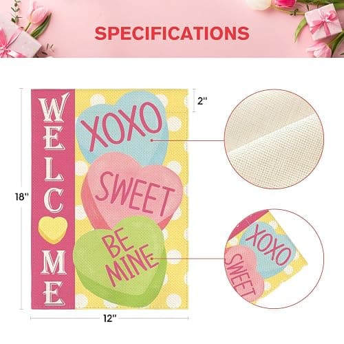 AVOIN colorlife Candy Love Hearts Welcome Garden Flag 12x18 Inch Double Sided Outside, Valentines Day Rustic Anniversary Yard Outdoor Decoration thumbnail 2