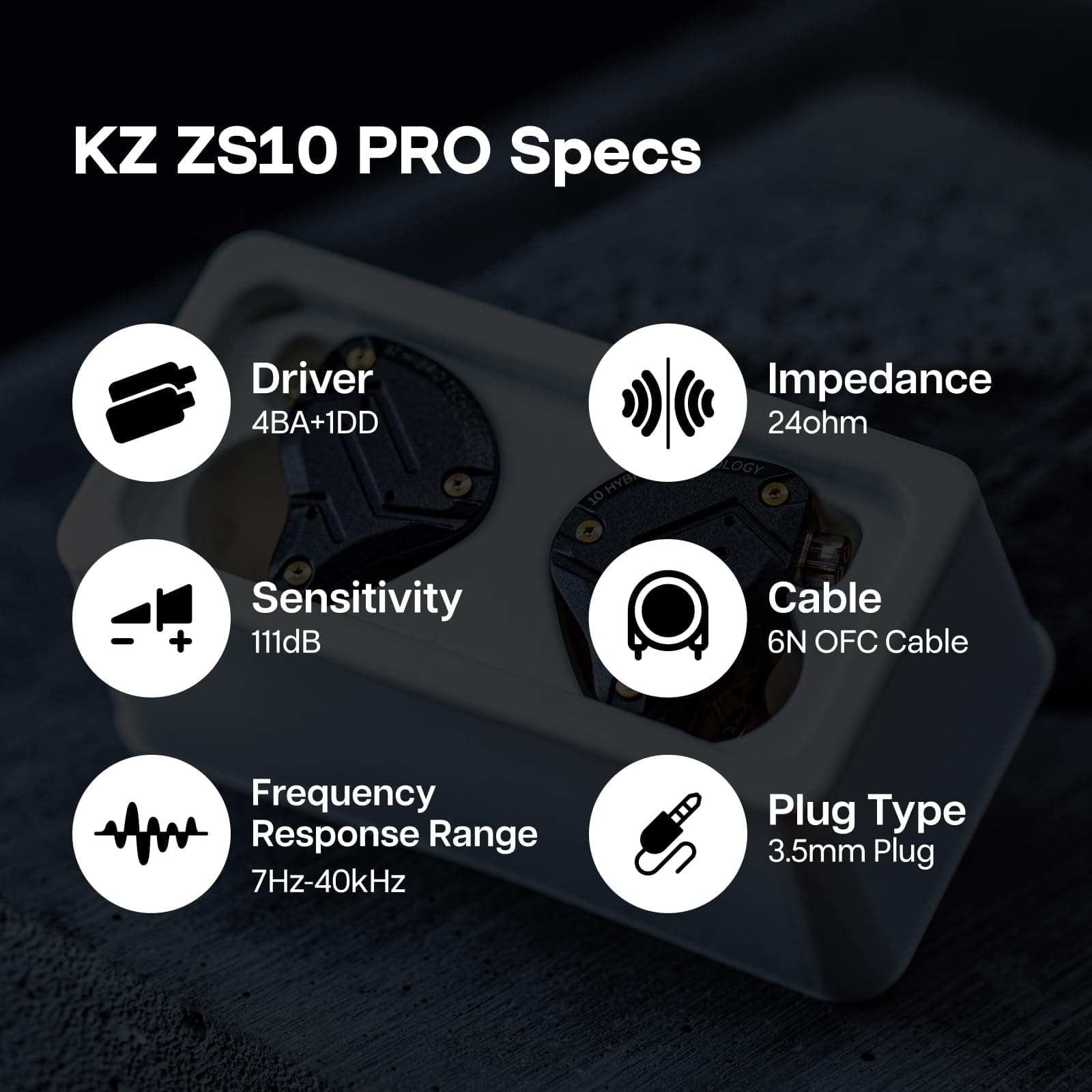 Linsoul KZ ZS10 Pro, 4BA+1DD 5 Driver in Ear Monitor, HiFi Wired Earbuds, Gaming Earbuds, Hybrid IEM Earphones with Stainless Steel Faceplate, Detachable Cable for Musician(Without Mic, Dark Black) thumbnail 7