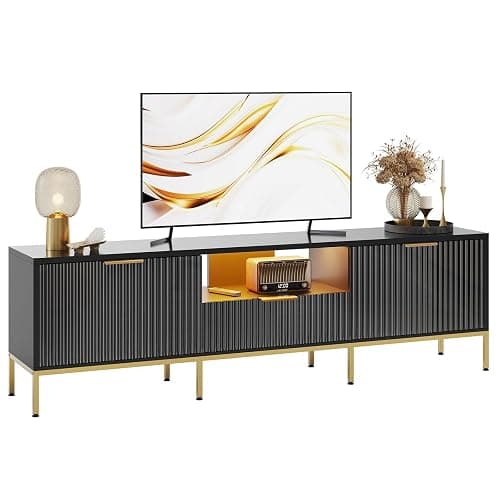 Bestier 70” Fluted TV Stand with LED Lights, Black TV Stand for TVs Up to 80", Modern Entertainment Center with Storage, TV Console, Media Console for Living Room Bedroom thumbnail 7