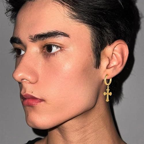 14K Gold-tone Cross Hoop Dangle Earrings Lightweight Cross Dangle Drop Earrings For Men Women Hypoallergenic (EA001) thumbnail 2