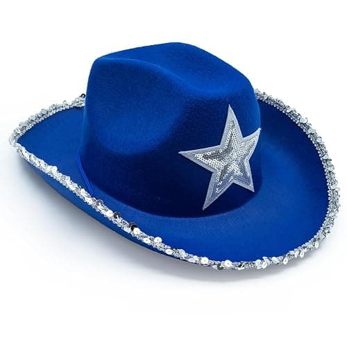 Funcredible Blue Cowgirl Hat – Blue Cowboy Hat with Silver Star - Rodeo Outfit for Women– Cowgirl Costume Accessory - Image 1